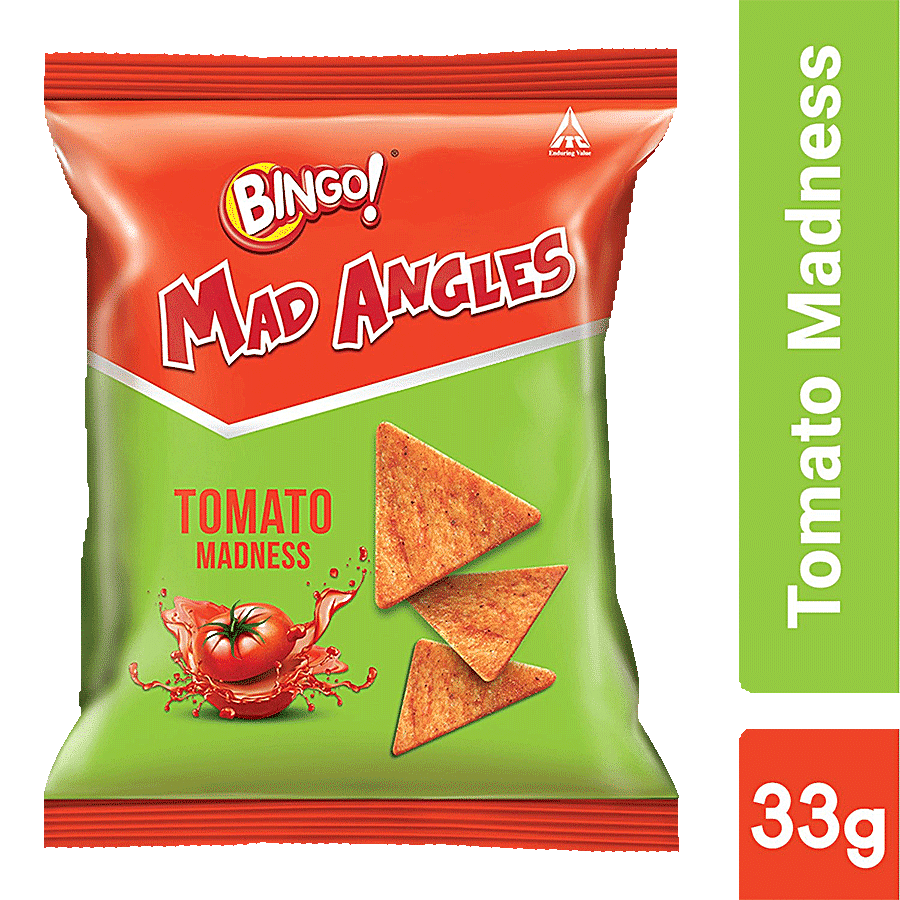Bingo Mad Angles Tomato Madness, Tangy & Crunchy Chips, Perfect For Snacking, 33 G Pouch