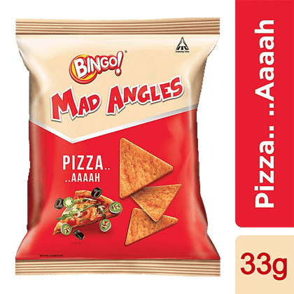 Bingo Mad Angles Pizza Flavour, Corn, Based Crunchy Chips, Perfect For Snacking, 33 G