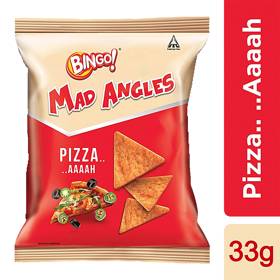 Bingo Mad Angles Pizza Flavour, Corn, Based Crunchy Chips, Perfect For Snacking, 33 G