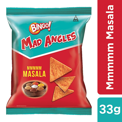 Bingo Mad Angles Mmmmm Masala, Corn, Based Crunchy Chips, Perfect For Snacking, 33 G Pouch