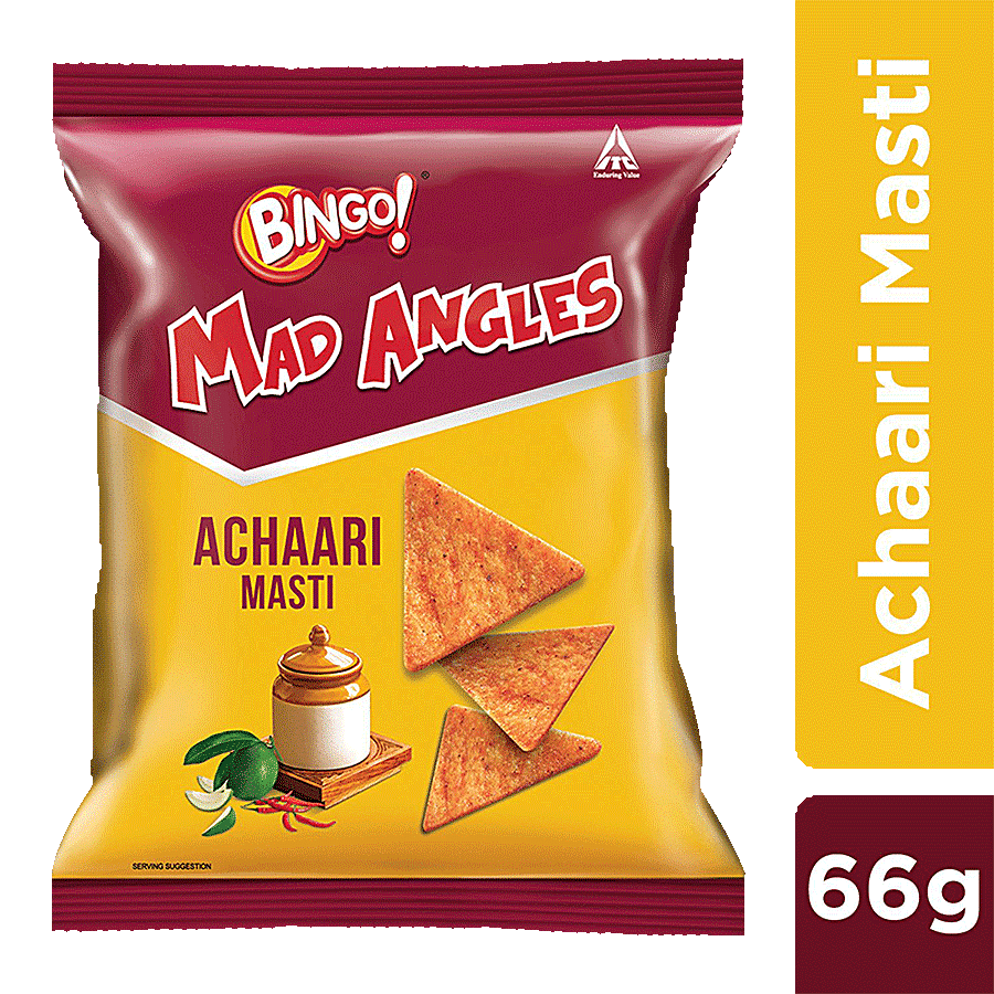 Bingo Mad Angles – Achaari Masti, Crunchy Triangle Chips, Perfect For Snacking, 66 Gram Pouch