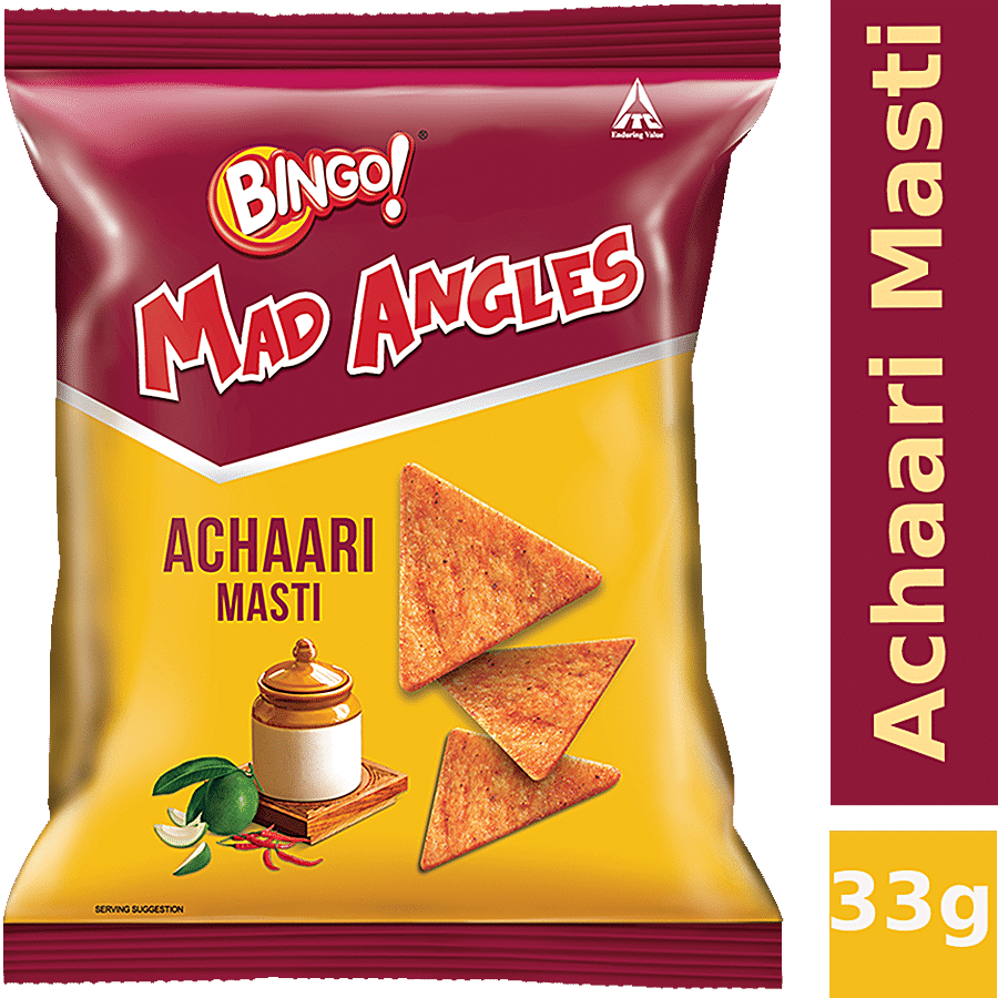 Bingo Mad Angles – Achaari Masti, Crunchy Triangle Chips Perfect For Snacking, 33 G Pouch