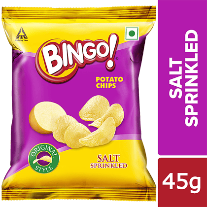 Bingo Flat Cut Salted Potato Chips, Original Style, Salt Sprinkled, Pack For Snacks, 45G