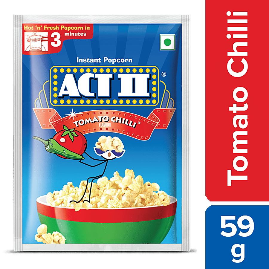 Act Ii Instant Popcorn, Tomato Chilli Flavour, Snacks, 59 G Pouch