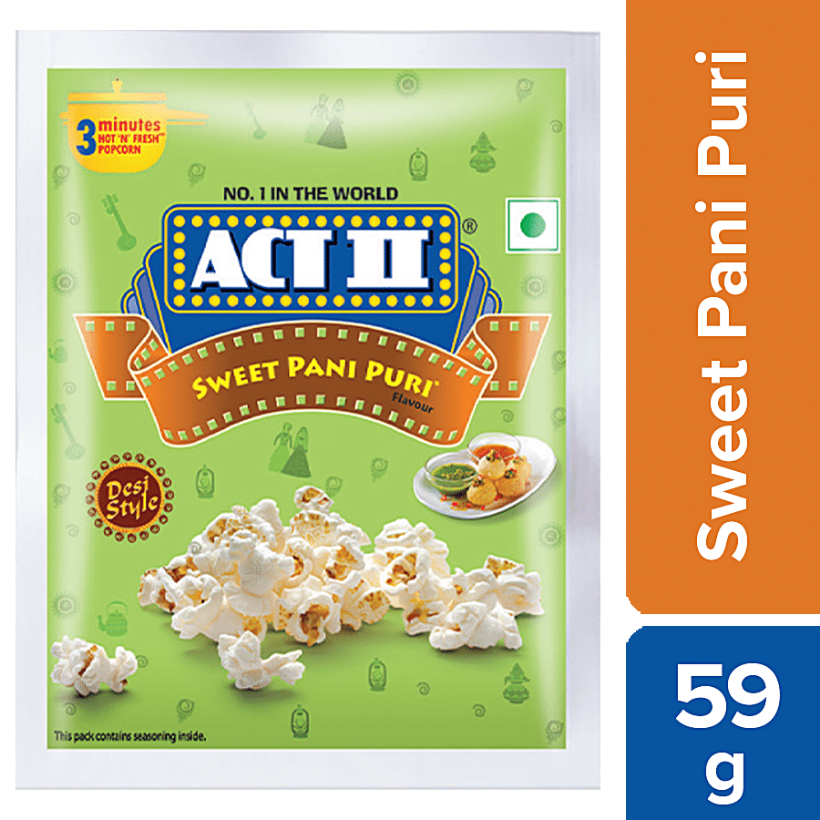 Act Ii Instant Popcorn, Sweet Pani Puri Flavour, Snacks, 59 G Pouch