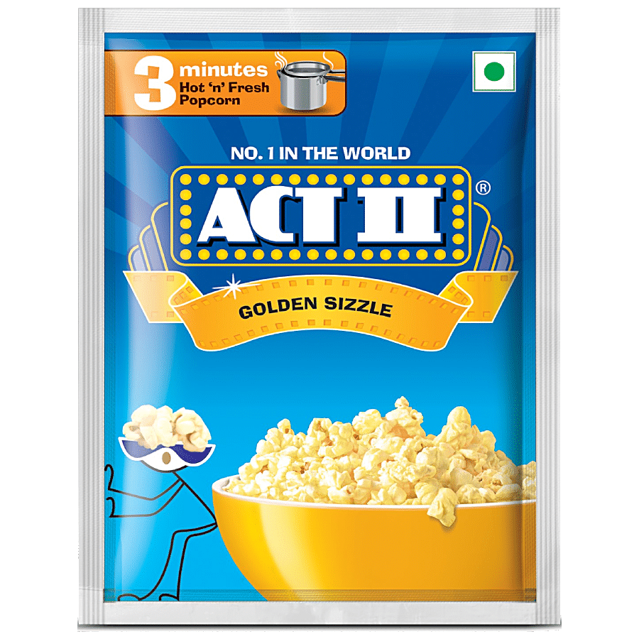 Act Ii Instant Popcorn, Golden Sizzle Flavour, Snacks, 30 G Pouch