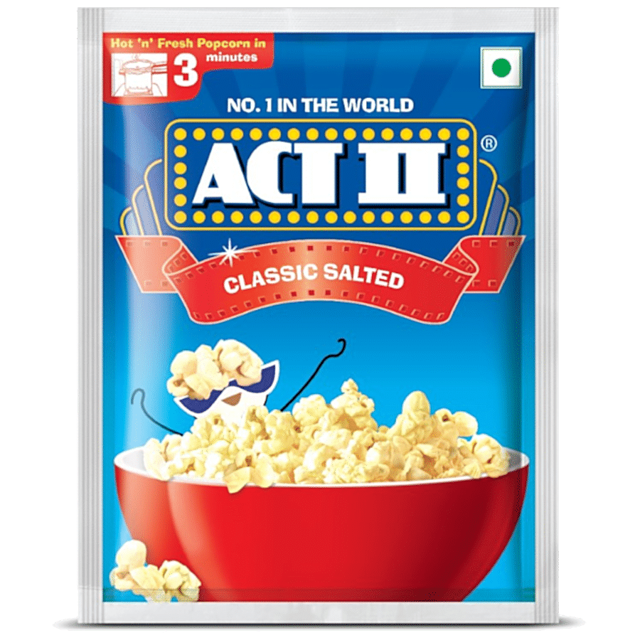 Act Ii Instant Popcorn, Classic Salted Flavour, Snacks, 60 G Pouch