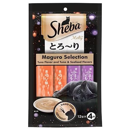 Sheba Melty Maguro Selection Pet Snack - For Cats, Tuna Flavour And Tuna & Seafood Flavours, 48 G