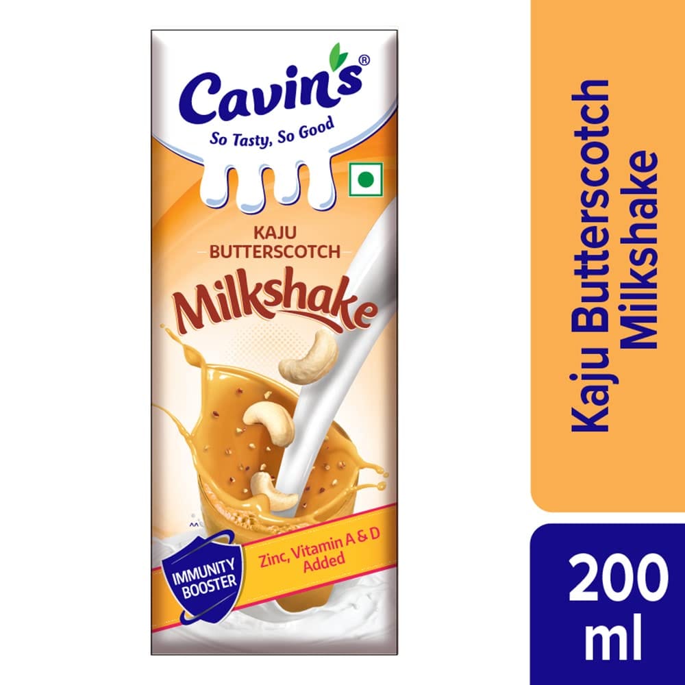 Cavin'S Kaju Butterscotch Milkshake, Enriched With Zinc, Vitamin A & D For Immunity Support, No Added Preservatives, 200Ml
