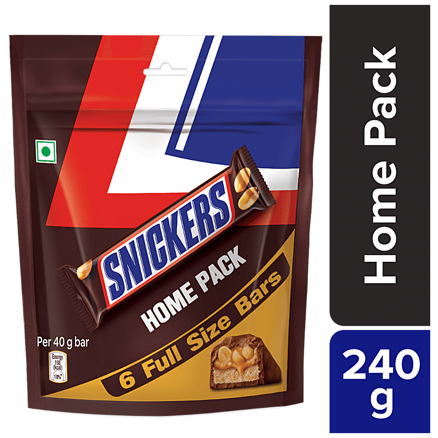 Snickers Peanut Filled Chocolate Bar Home Pack With 6 Full Size Bars, 240 G (6 Pcs)