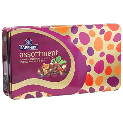 Sapphire Coated Nuts Coated With Milk Chocolate - Assorted With Almonds. Hazelnuts & Raisins, 175 G