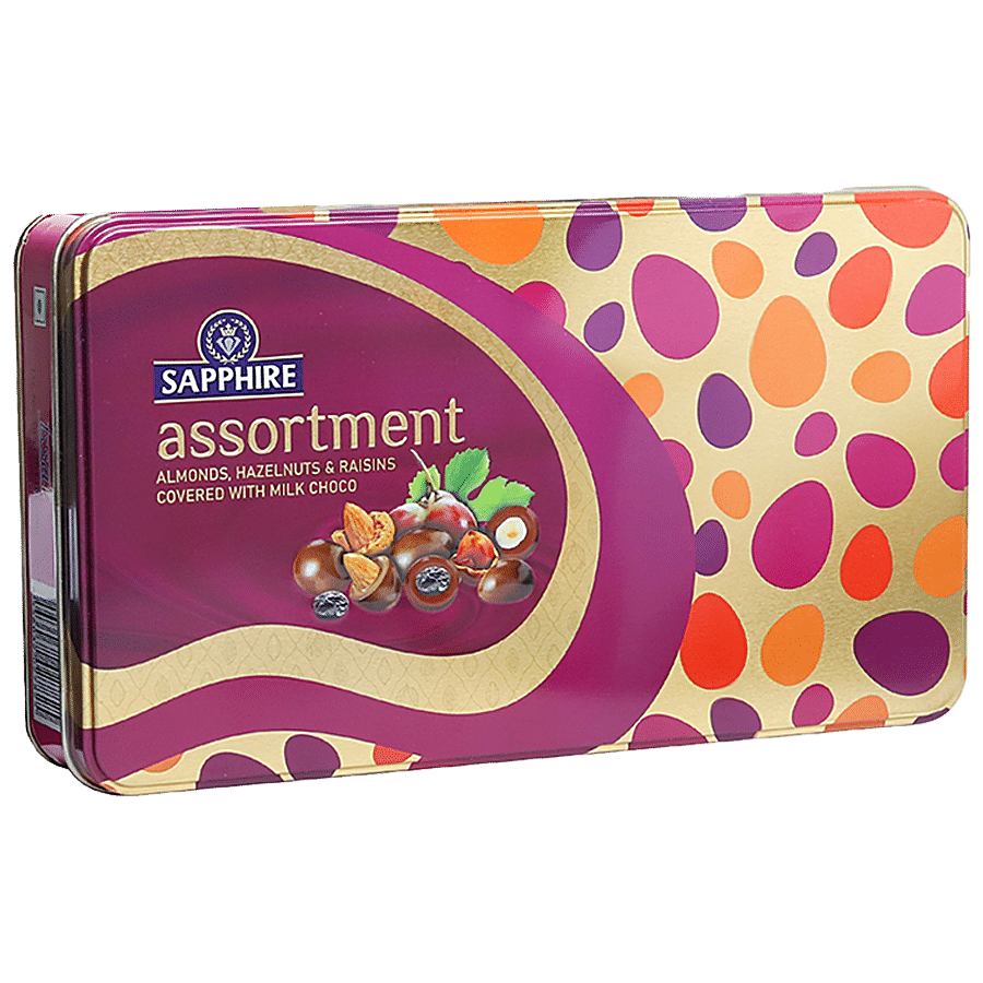 Sapphire Coated Nuts Coated With Milk Chocolate - Assorted With Almonds. Hazelnuts & Raisins, 175 G