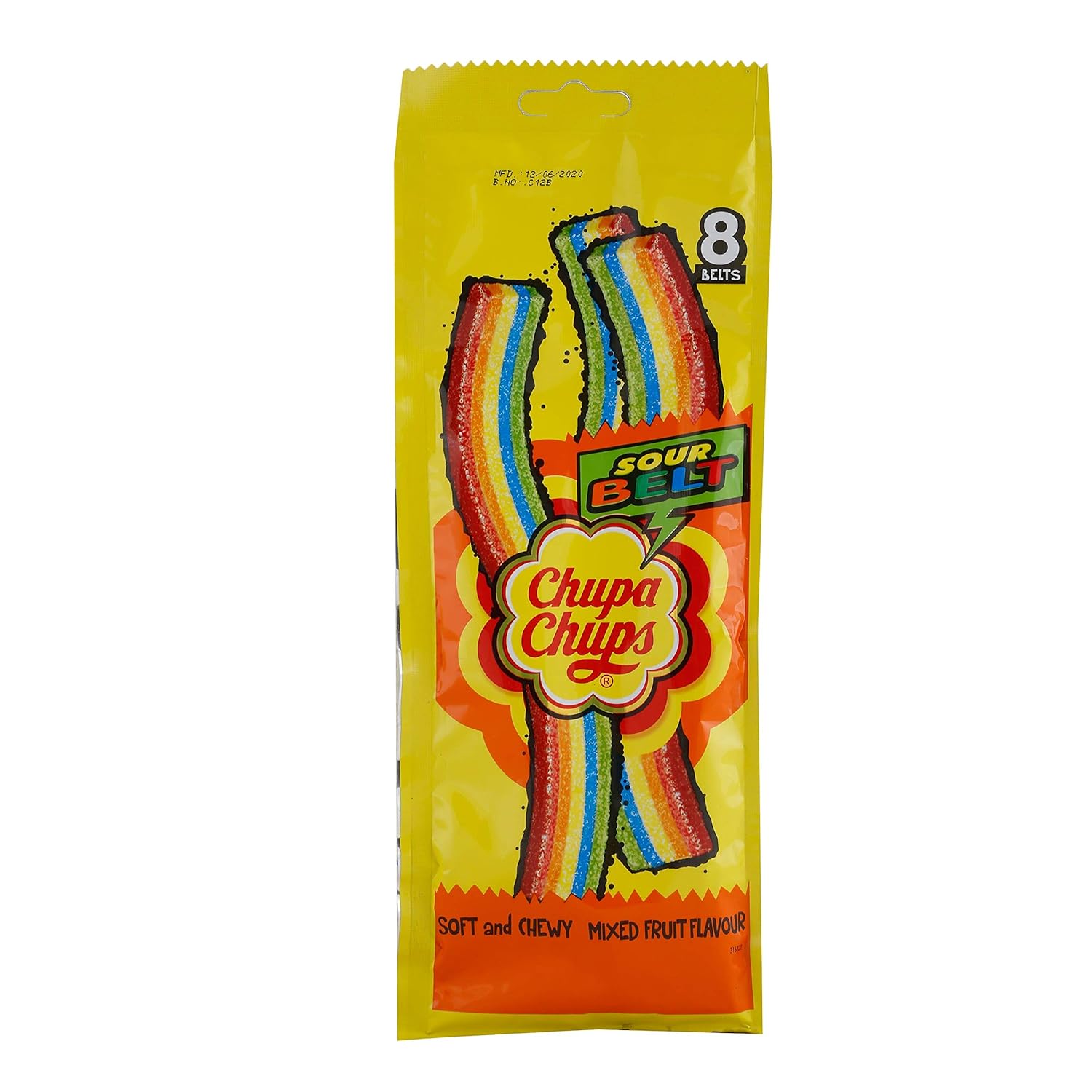 Chupa Chups Sour Belt Soft Candy - Mixed Fruit, 57.6G Pouch