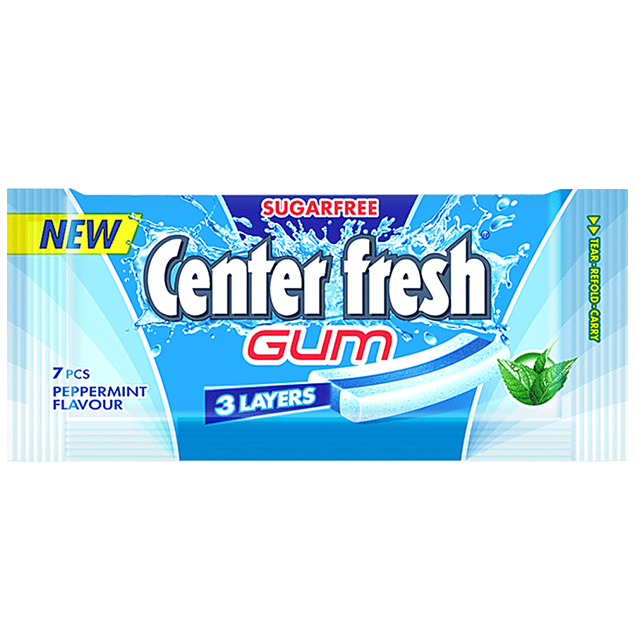 Center Fresh 3 Layer Gum - Sugarfreee Peppermint Flavour, 7 Pcs