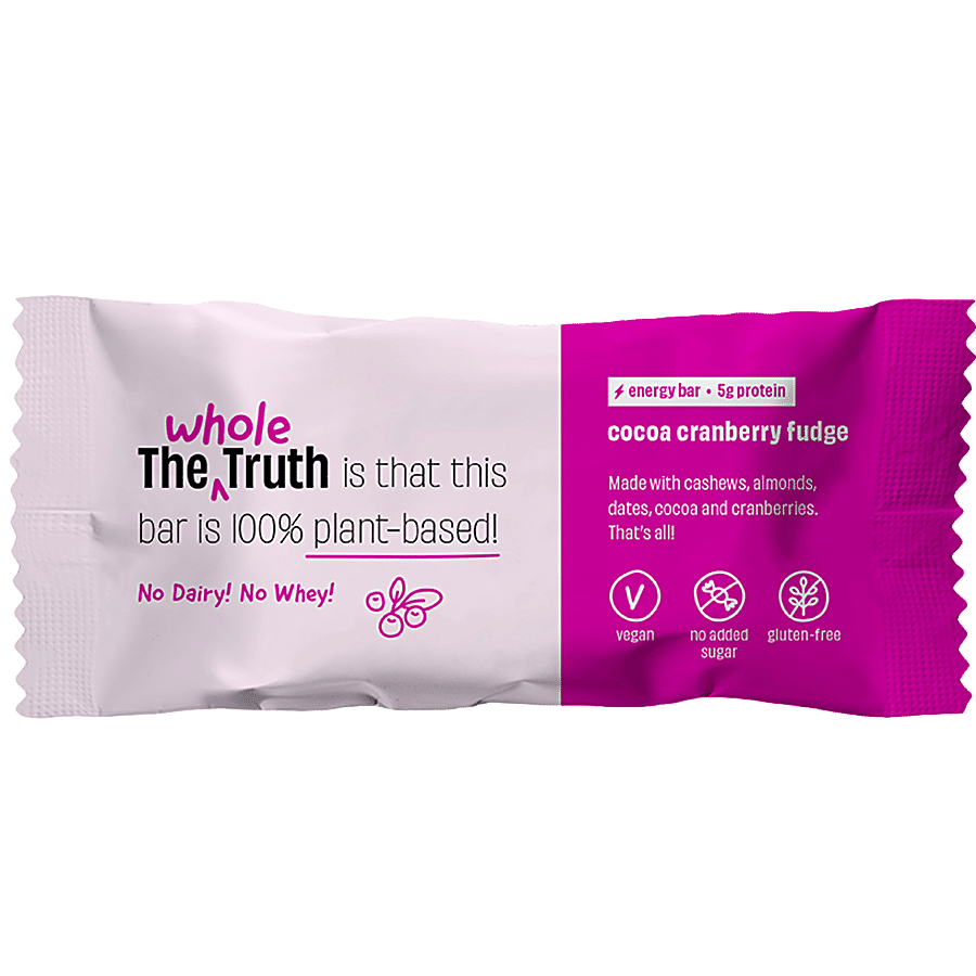 The Whole Truth Vegan Energy Bar - Cocoa Cranberry Fudge, Dairy-Free, No Added Sugar, Natural, 40 G
