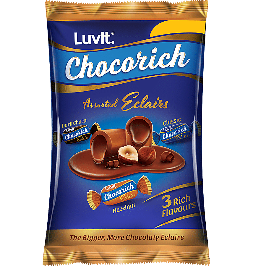 Luvit Chocorich Eclairs Chocolate - Assorted, 480 G Pouch