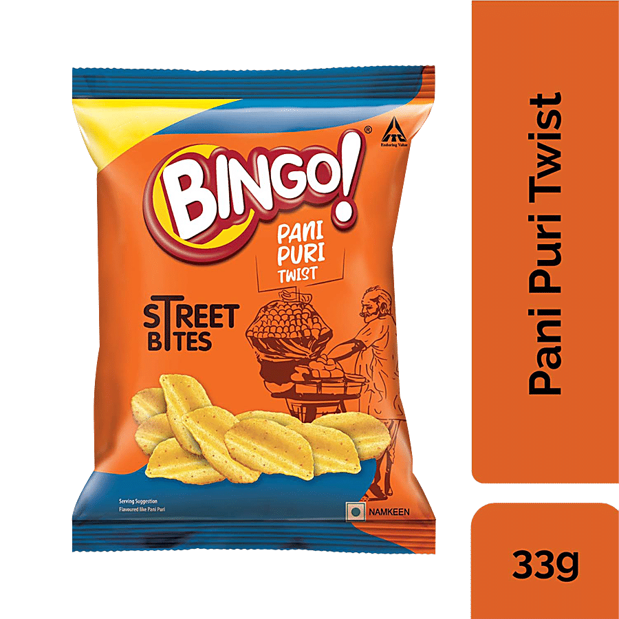 Bingo! Street Bites - Pani Puri Twist, Unique Flavour, Crispy, 33 g Pouch