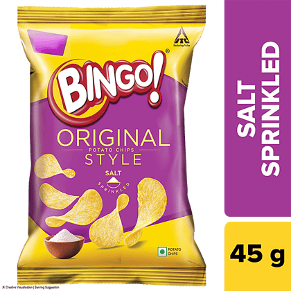 Bingo! Flat Cut Salted Potato Chips - Original Style, Salt Sprinkled, Pack For Snacks, 45 g