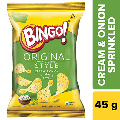 Bingo Original Style Potato Chips - Cream & Onion, 45 G Pouch