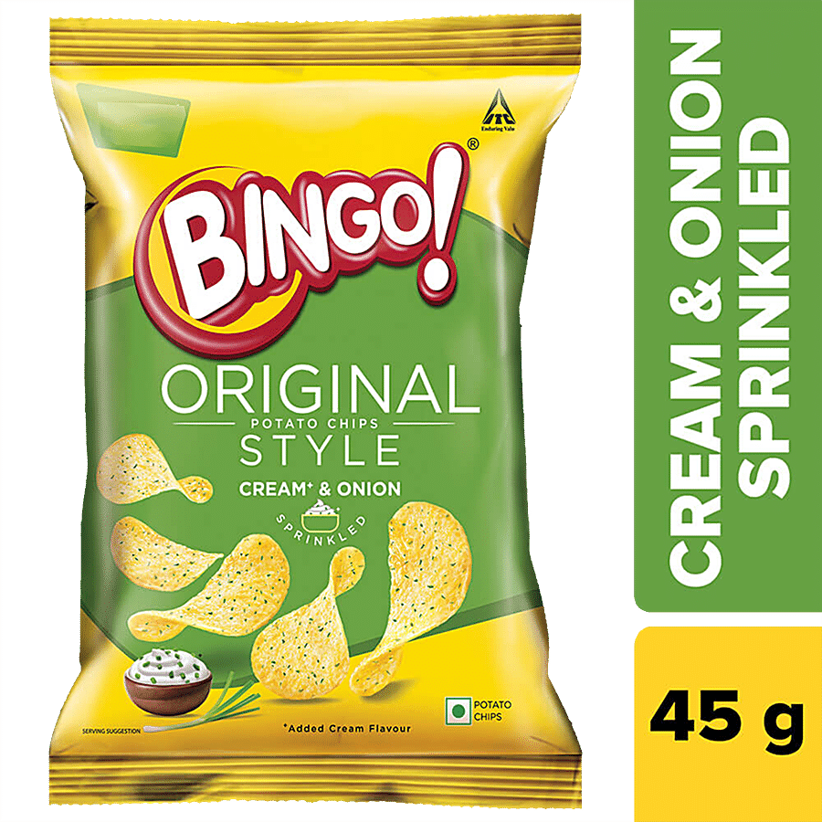 Bingo Original Style Potato Chips - Cream & Onion, 45 G Pouch