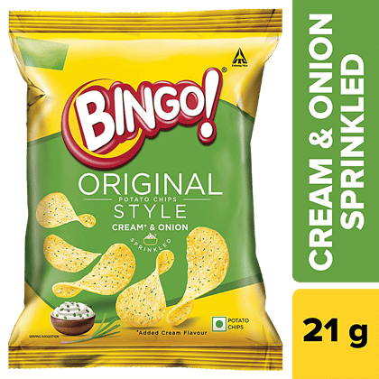 Bingo Original Style Potato Chips - Cream & Onion, 21 G Pouch
