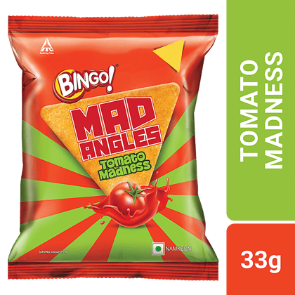 Bingo Mad Angles Tomato Madness -Tangy & Crunchy Chips, Perfect For Snacking, 33 G Pouch