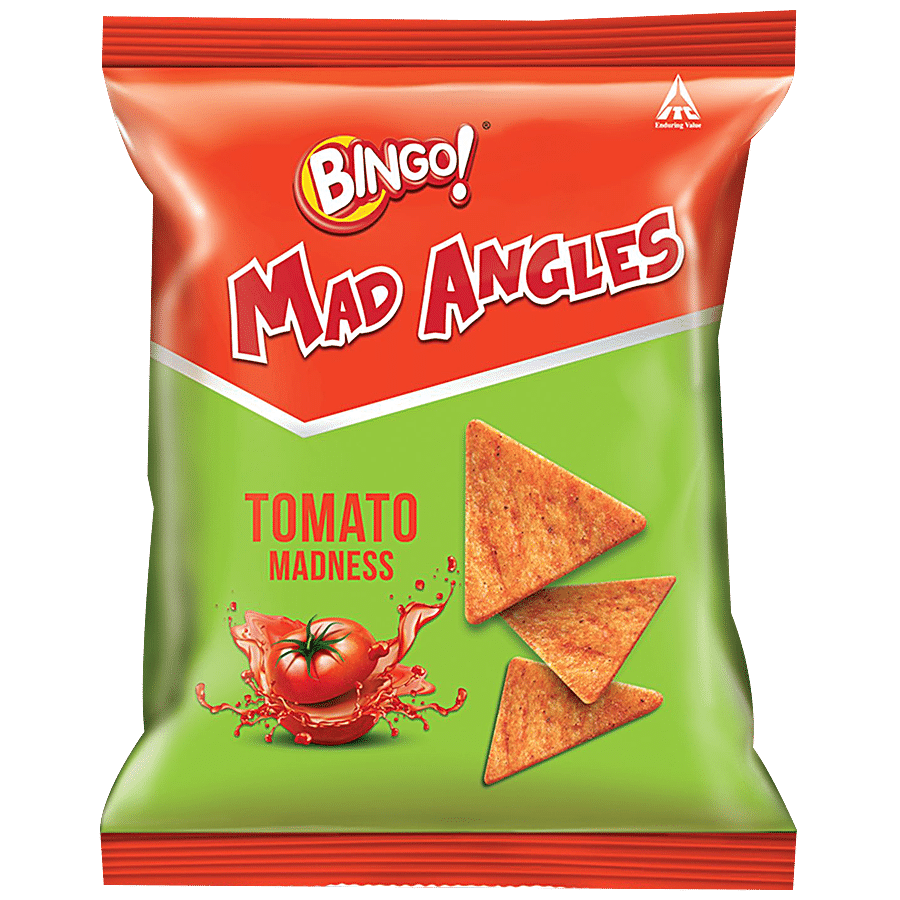 Bingo Mad Angles Chips - Tomato Madness, Tangy, Crispy & Crunchy Snack, 20 G Pouch