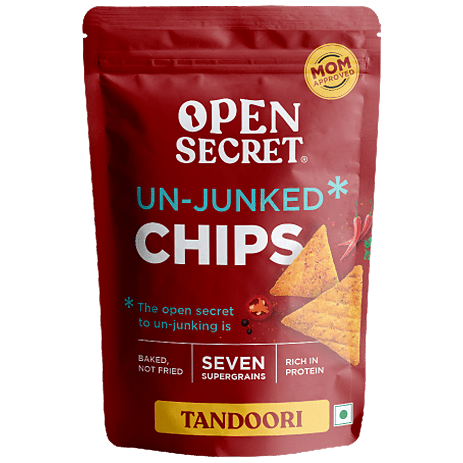 Open Secret Un-Junked Chips With 7 Supergrains - Rich In Protein, Baked, Healthy Snack, Tandoori, 45 g