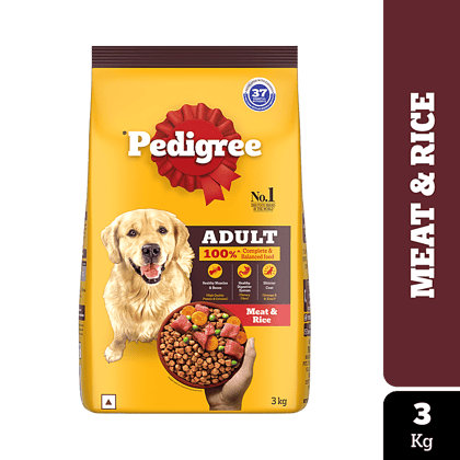 Pedigree Dry Pet Food For Adult Dogs - Meat & Rice, 3 Kg