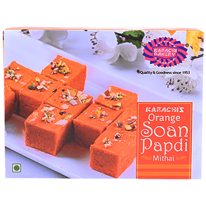 Karachi Bakery Orange Soan Papdi Mithai - Authentic, Rich, Traditional Sweet, 200 G