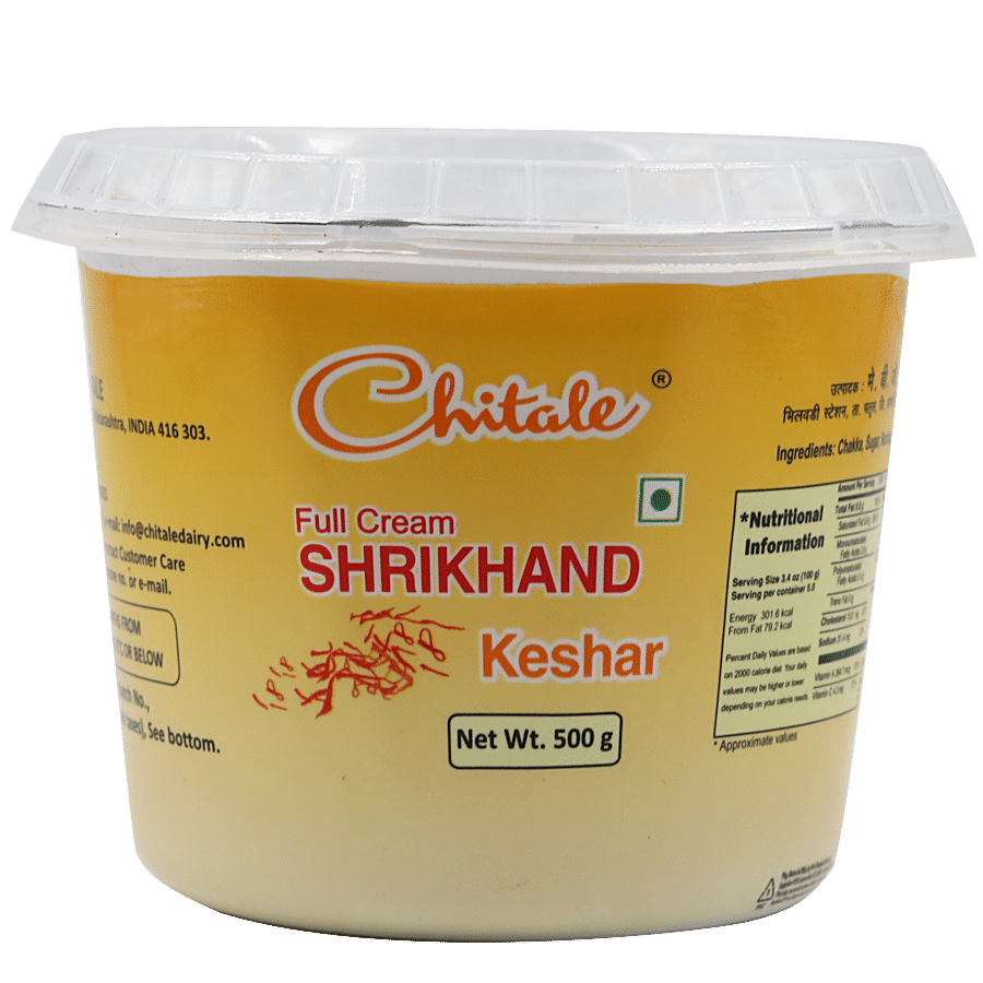 Chitale Dairy Full Cream Shrikhand - Keshar, 500 G Cup
