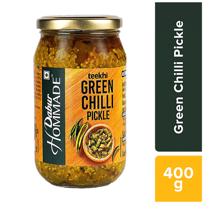 Dabur Hommade Teekhi Green Chilli Pickle, 400 g