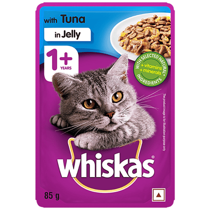 Whiskas Wet Cat Food - Adult, 1+ Year, Tuna In Jelly, For Balanced Nutrition & Shiny Coat, 85 G