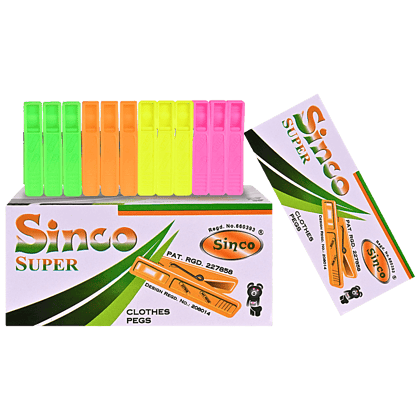 Sinco Super Multicolour Plastic Cloth Clips/Pegs, (Set Of 12)