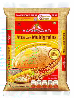Aashirvaad Atta With Multigrains, 10Kg Pack, The High Fibre Atta