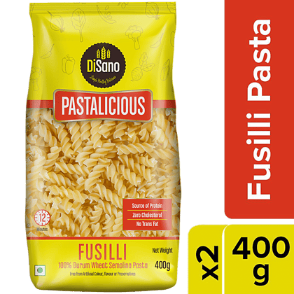 Disano Pastalicious - Fusilli, 100% Durum Wheat Semolina Pasta, High-Protein, No Cholesterol, 400 G (Pack Of 2)