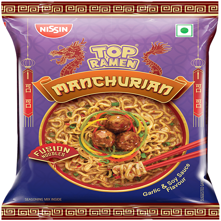 Nissin Top Ramen Fusion Instant Manchurian Noodles - Garlic & Soy Sauce Flavour, 70 G Pouch