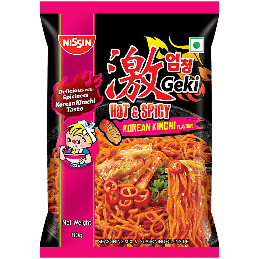 Nissin Geki Hot & Spicy Korean Noodles - Kimchi Flavour, 80 G Pouch