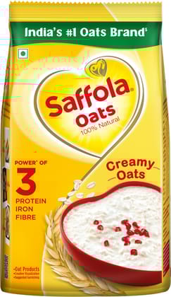 Saffola Rolled Oats, Delicious Creamy Oats, High Protein & Fibre, Healthy Cereal Pouch (1 Kg)