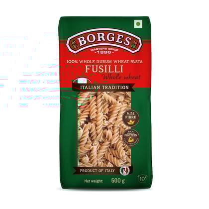 Borges High Protein, Fiber, Trans Fat Free And Cholesterol Free Whole Wheat Fusilli Pasta (500 Grams)