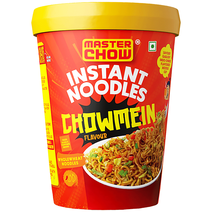 MasterChow Instant Cup Noodles - Chowmein Flavour, Wholewheat, Fried Garlic Topping, 100 g