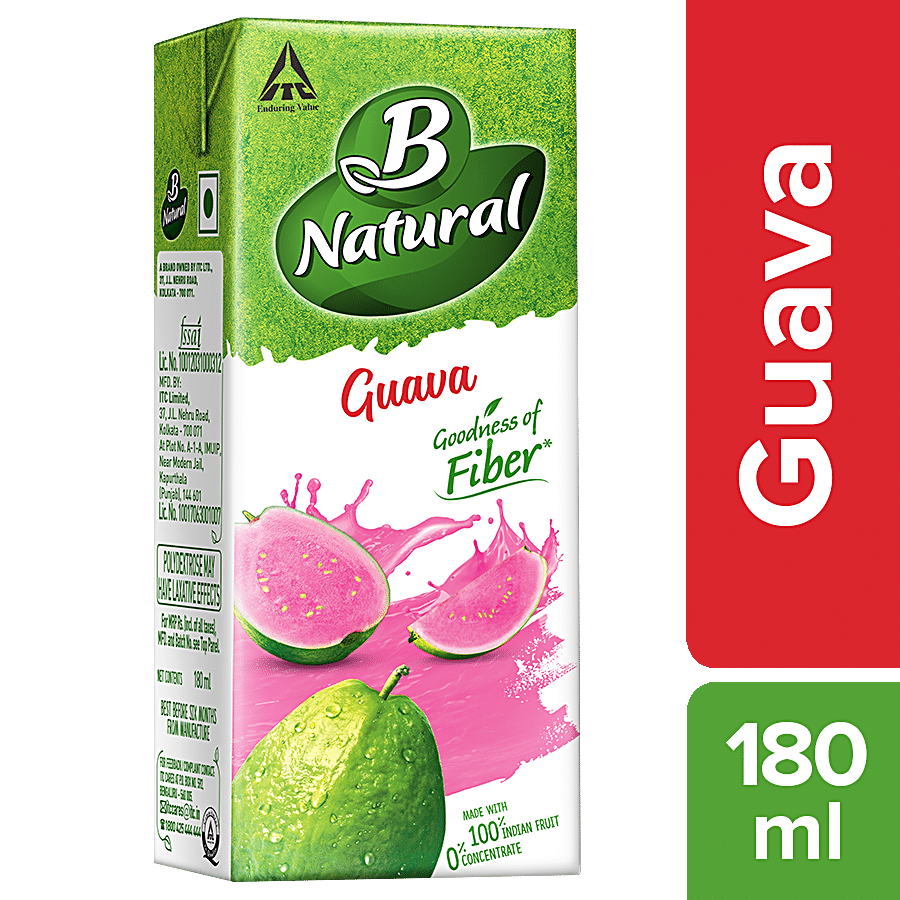 B Natural Guava Juice - Richness Of Fibre, Vit C & E, 100% Fruit Pulp & 0% Concentrate, 180 Ml Carton