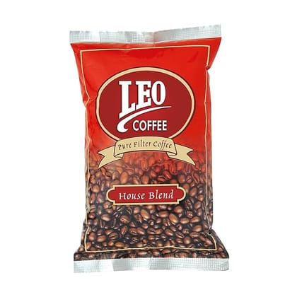 Leo Coffee House Blend Coffee, 100% Pure Filter Coffee Powder, 500G, Pack Of 1, Medium Grind, Glass Bottle
