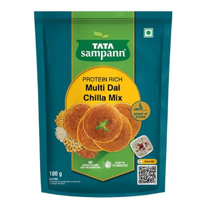 Tata Sampann Protein Rich Multi Dal Chilla Mix, Ready To Cook Breakfast Mix, Power Of Pulses, Instant Multi Dal Chilla Batter, 180G
