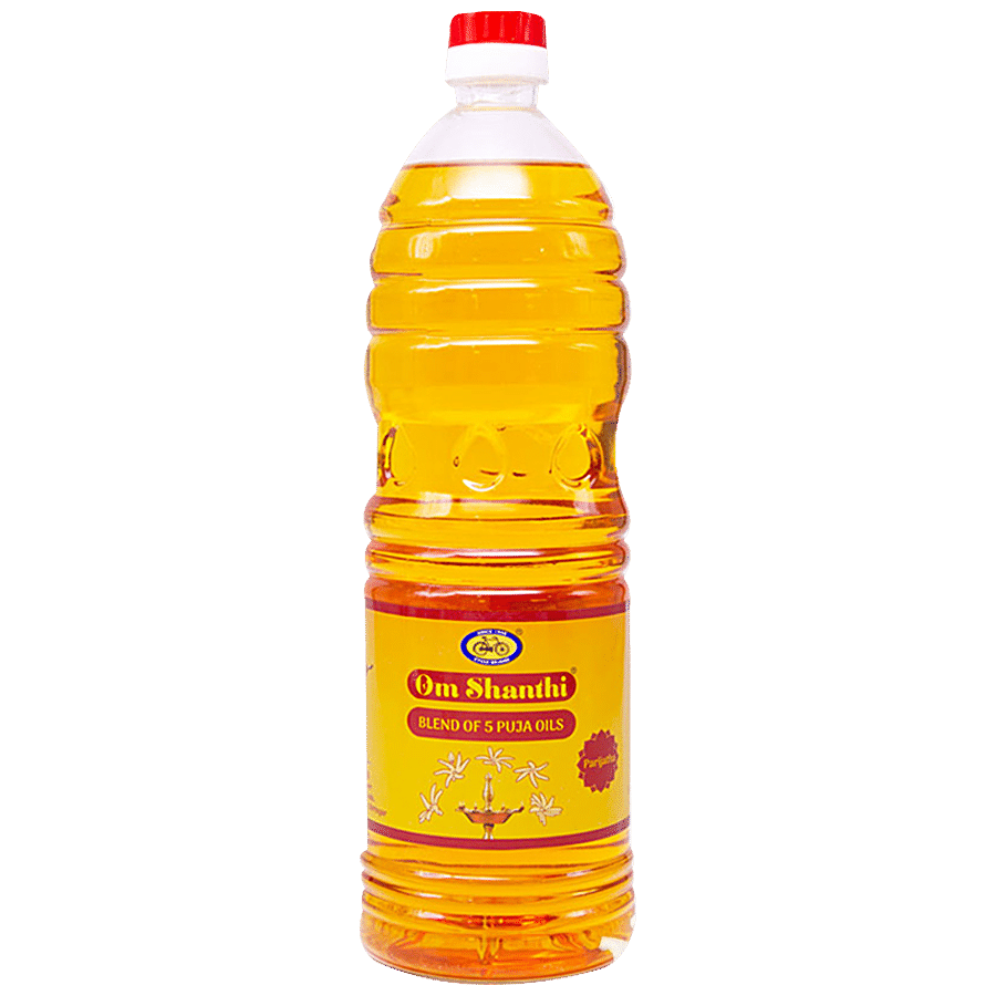 Cycle Om Shanthi Pure Parijatha Puja Oil - Blend Of 5 Puja Oils, For Diya/Lamp, 1 L