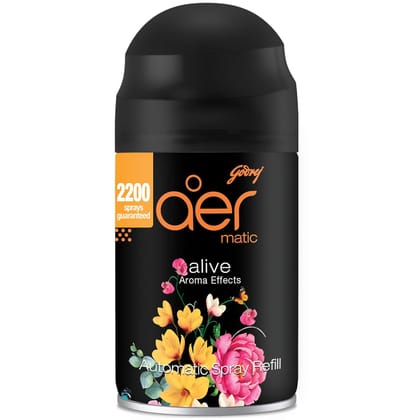 Godrej Aer Matic Refill - Automatic Room Fresheners | Alive | 2200 Sprays Guaranteed | Lasts Up To 60 Days (225Ml)