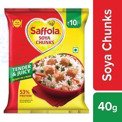 Saffola Meal Maker Soya Chunks - High Protein, Ready In 5 Minutes, Tender & Juicy, 40G Pouch