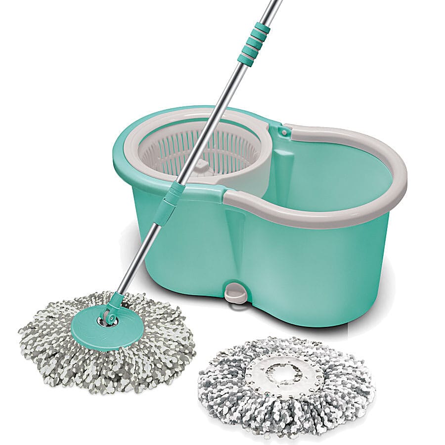 Milton - Spotzero Spin Mop With Bucket - Plastic & Microfibre, With Rod, Refill Included, Green, 1 Pc