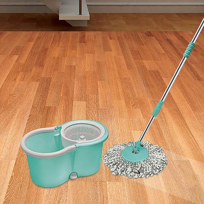 Milton - Spotzero Spin Mop With Bucket - Plastic & Microfibre, With Rod, Refill Included, Green, 1 Pc Milton - Spotzero Spin Mop With Bucket - Plastic & Microfibre, With Rod, Refill Included, Green, 1 Pc