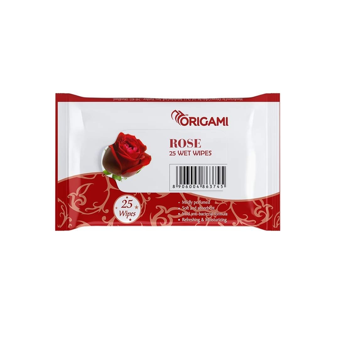 Origami Wet Wipes/Wet Tissue/Wet Facial Tissue - 15 X 20 Cm - 25 Pulls Per Pack - Pack Of 4-100 Wipes - Rose